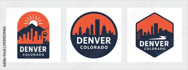 Obraz Denver Colorado Skyline Logo Bundle Bold Black Urban Landmarks