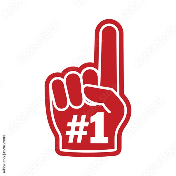 Obraz Red Foam Finger with Number One Isolated on White Background