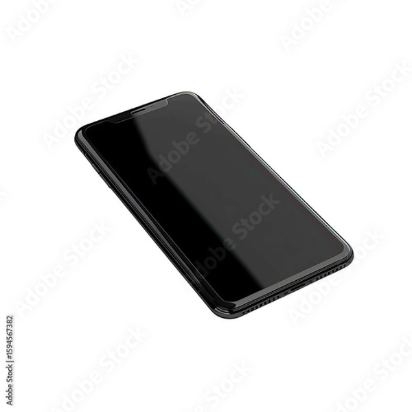 Fototapeta A sleek, black smartphone angled on a dark background