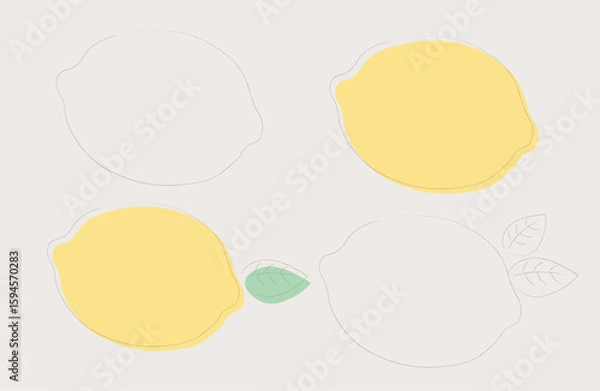 Obraz シンプルなレモンのイラストセット