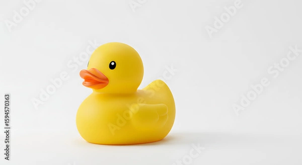 Fototapeta Bright Yellow Rubber Duck Toy in Simple Studio Setting