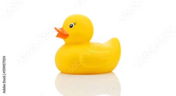 Obraz Bright Yellow Rubber Duck with Orange Beak and Reflective Surface
