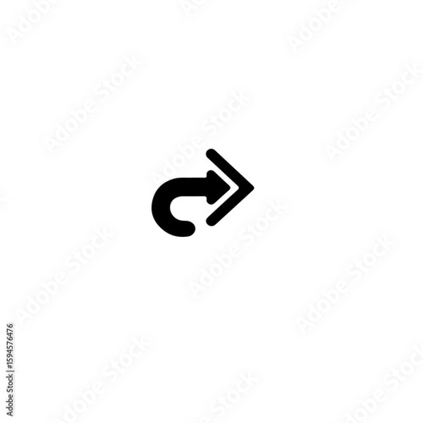 Fototapeta A simple black arrow icon curving back before pointing to the right side