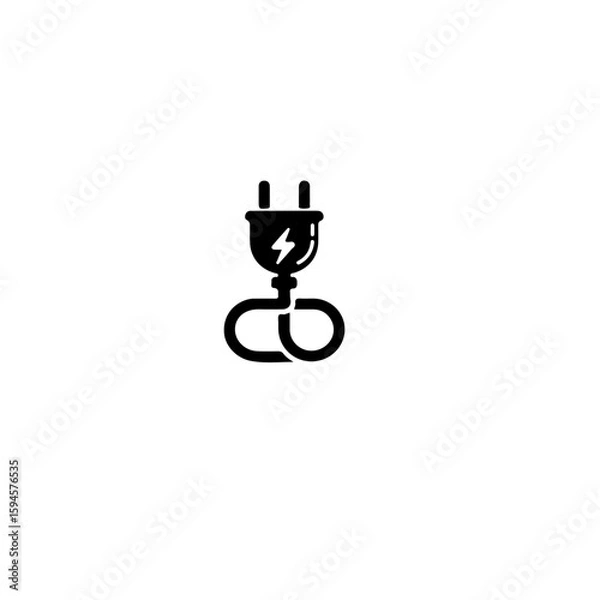 Fototapeta A simple black and white graphic of an electrical plug with a cord loop