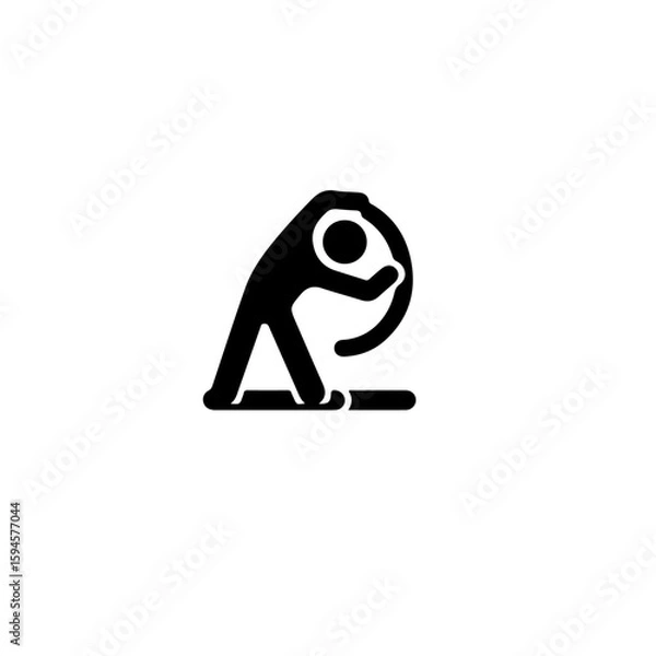 Fototapeta A stick figure bending over with a circle shape above a horizontal line