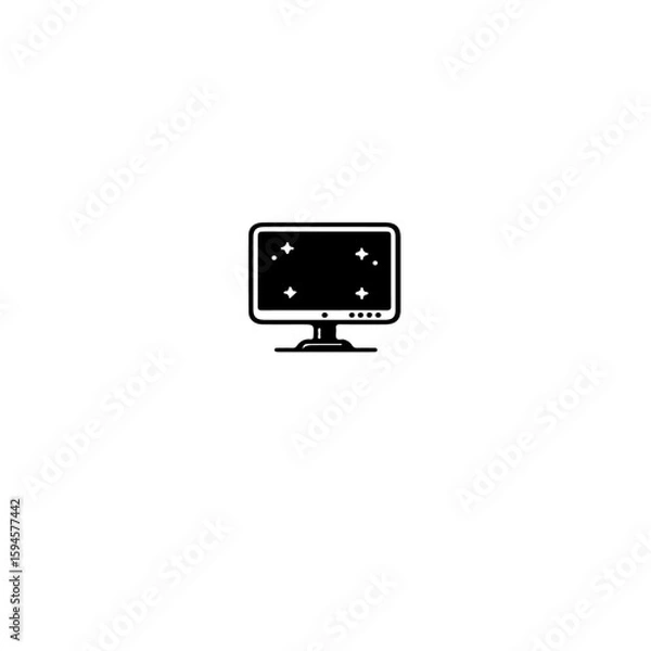 Fototapeta A simple line drawing of a computer monitor displaying a starry sky view