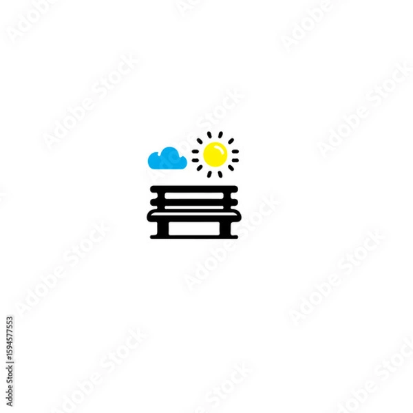 Fototapeta Iconic representation of a bench under a sun with a cloud in the sky icon