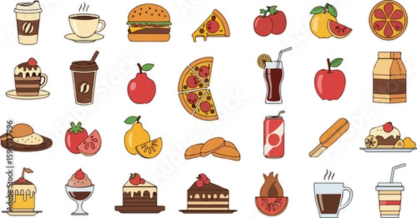 Obraz Trendy Vector Food and Drink Icons Collection for Modern Design Projects