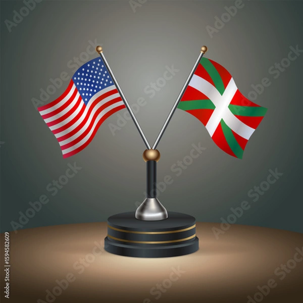 Fototapeta United States (USA) relations and Basque lands table flag with gradient color background