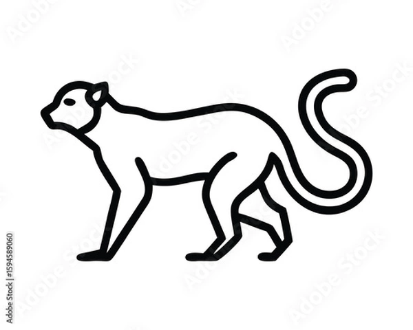 Fototapeta Stylized line art of a standing monkey with a curled tail