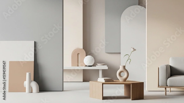 Fototapeta Minimalist Interior Design with Geometric Shapes and Muted Tones