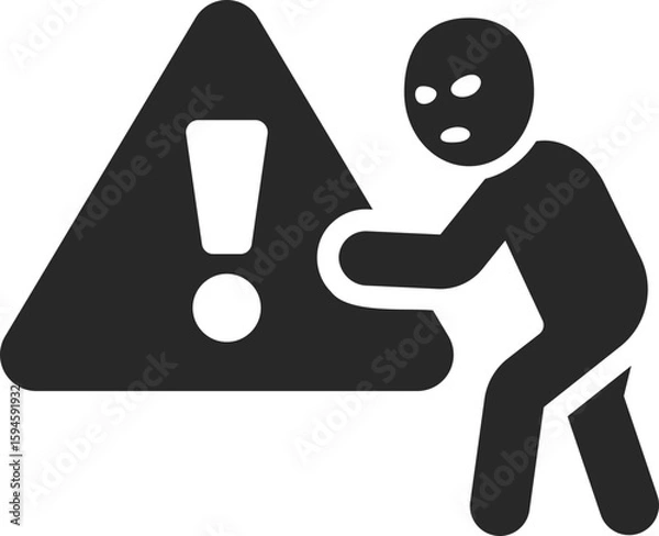 Fototapeta Thief stealing warning sign icon symbolizing cyber threat, scam alert, and suspicious criminal activity