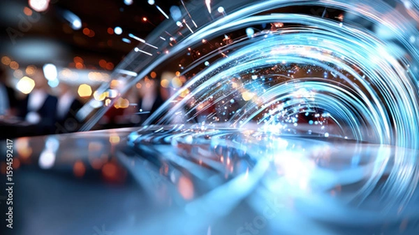 Obraz Abstract digital wave with glowing particles and light trails, representing innovation and technology in modern setting