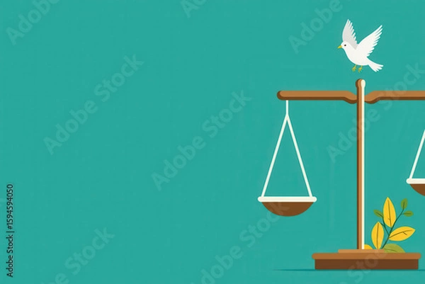 Obraz Balanced scales symbolize justice and peace, featuring dove perched above, representing harmony and hope