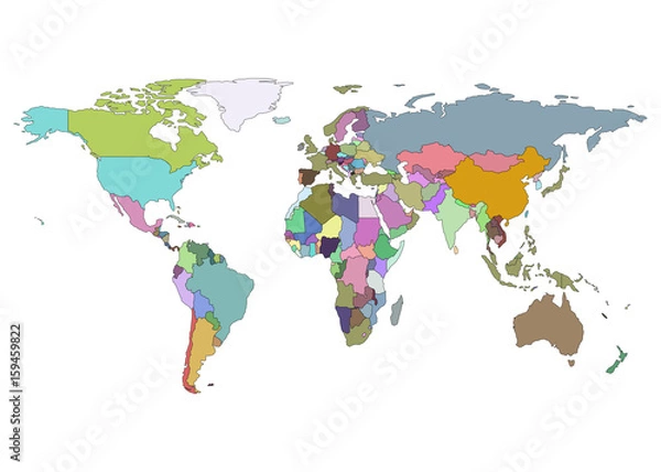 Fototapeta Vector world map with country borders. Political world map. Isolated on white background.