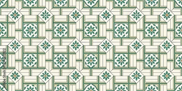 Obraz Geometric Tile Art An intricate design of geometric tiles in a repeating pattern, blending elegance and craftsmanship, forming a perfect aesthetic composition.