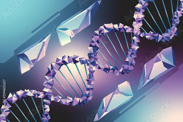 Obraz Abstract DNA Structure with Geometric Shapes. A dynamic and visually striking representation of a DNA double helix.