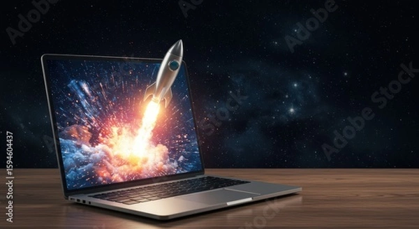 Fototapeta Innovative digital transformation launches a groundbreaking business journey into the boundless universe of technology and opportunity