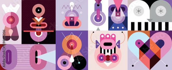 Fototapeta Collection of abstract shapes and geometric designs, decorative vector elements. They are each on a separate layer and can be used as a standalone image.