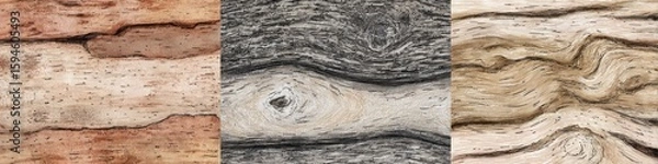 Fototapeta Textured wood panels in varying shades of brown, gray, and beige.  Detailed surface patterns, knots, and grain
