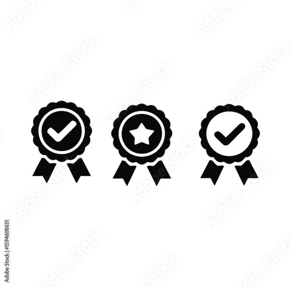 Fototapeta Vector art of three award ribbons with checkmarks and a star