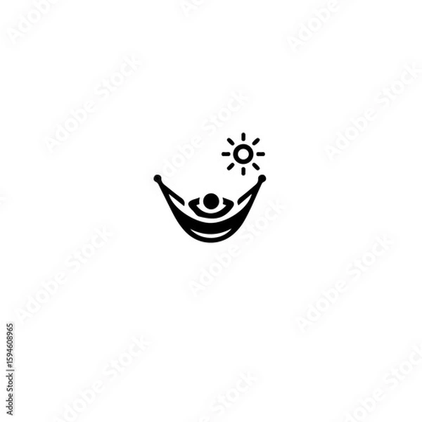 Fototapeta A person relaxing in a hammock under the sun in a simple vector illustration