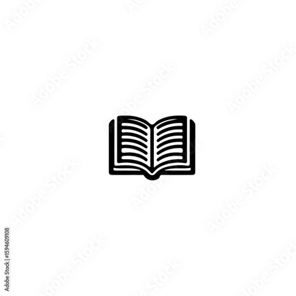 Fototapeta An open book with visible pages displayed in a simple black and white icon