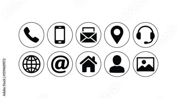 Fototapeta Vector art of set of circular contact and communication icons
