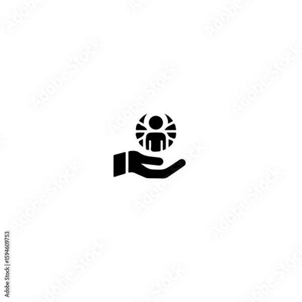 Fototapeta A hand holding a person icon inside of a circle with radiating lines out