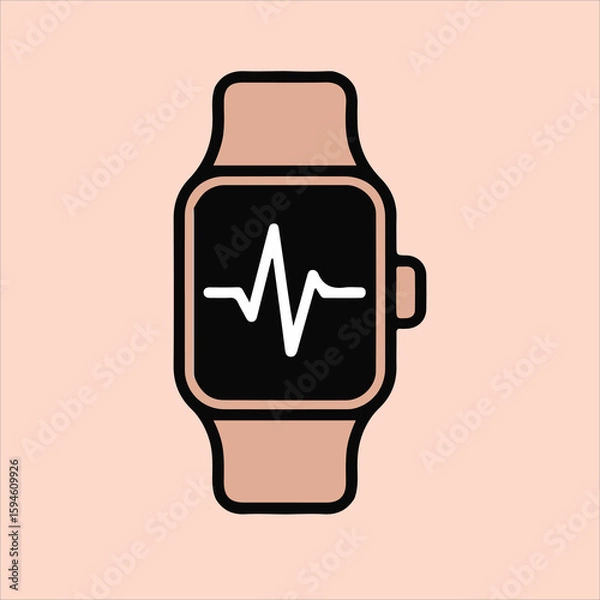 Fototapeta Illustration of a smart watch with a heart rate monitor on the screen