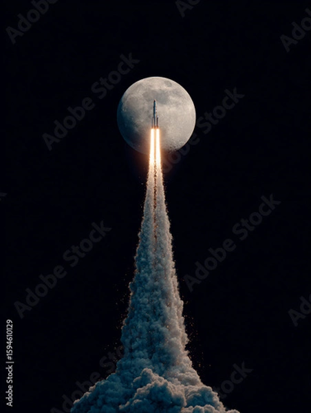 Fototapeta rocket launching, space exploration, moon.