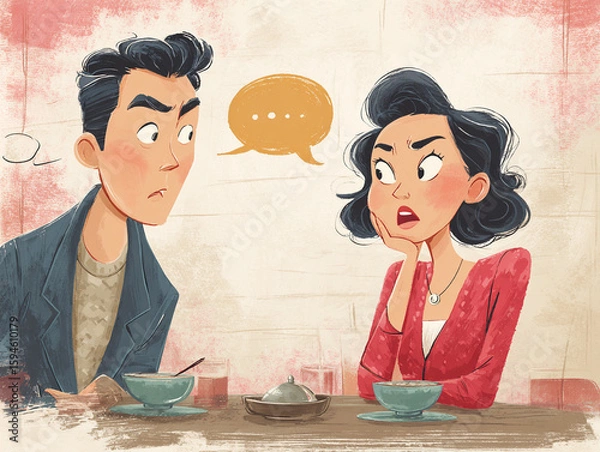 Fototapeta A couple date, talking.