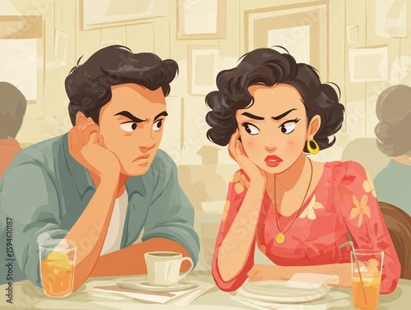 Fototapeta A couple date, talking.