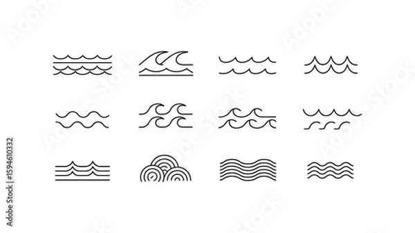 Fototapeta Vector art of set of handdrawn wave icons