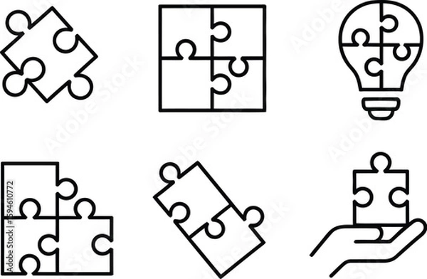 Fototapeta Vector art of puzzle pieces forming a lightbulb and other shapes