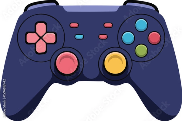 Obraz Video game controller vector illustration with joystick and buttons isolated on white background