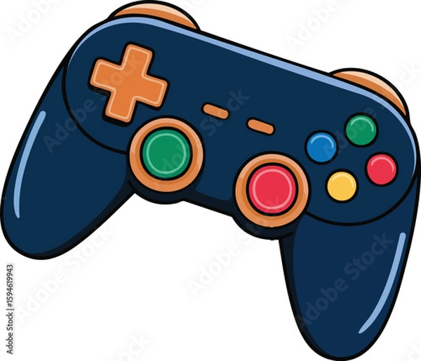 Obraz Video game controller vector illustration with joystick and buttons isolated on white background