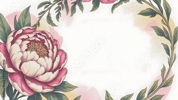 Fototapeta Pink flower frame a charming floral background with a vintage spring blossom design, perfect for a decorative art illustration