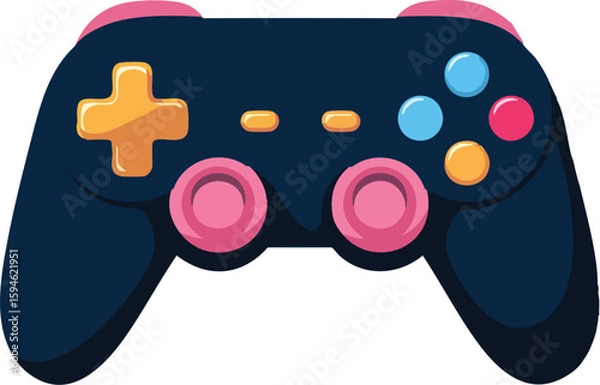 Obraz Video game controller vector illustration with joystick and buttons isolated on white background