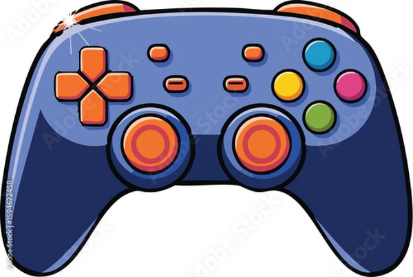 Obraz Video game controller vector illustration with joystick and buttons isolated on white background