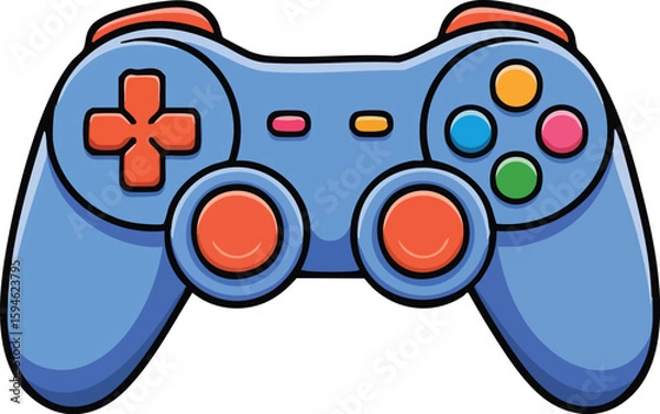 Obraz Video game controller vector illustration with joystick and buttons isolated on white background