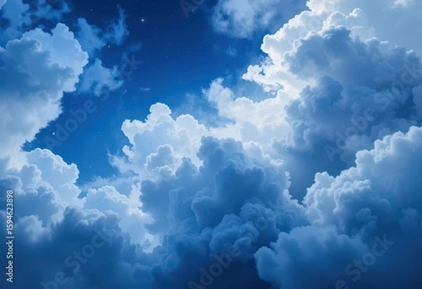 Fototapeta  Delicate Deep Blue Clouds Night Sky with Lapis Lazuli Tones and Soft Cloud Veils Background