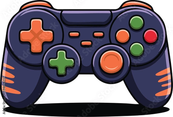 Obraz Video game controller vector illustration with joystick and buttons isolated on white background