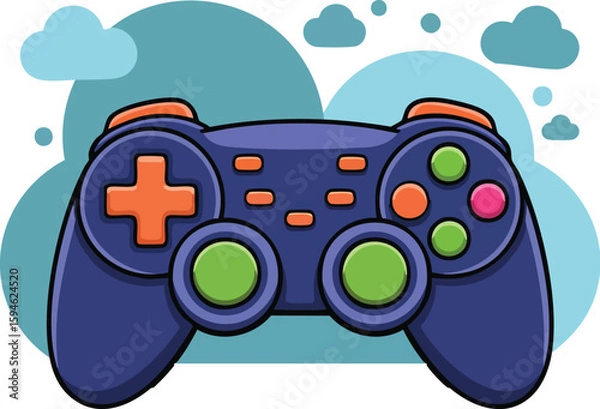 Obraz Video game controller vector illustration with joystick and buttons isolated on white background