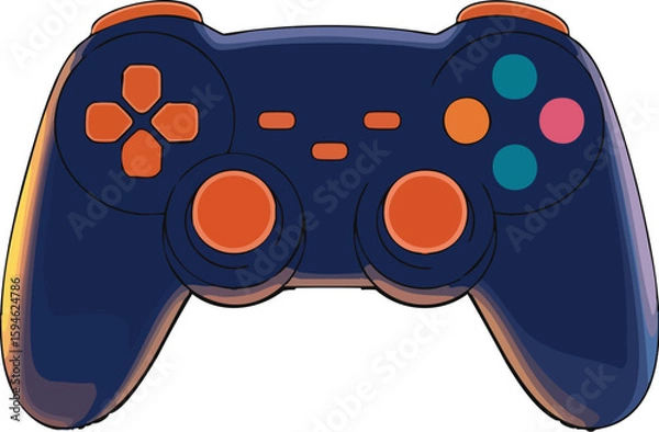 Obraz Video game controller vector illustration with joystick and buttons isolated on white background