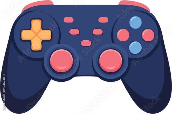 Obraz Video game controller vector illustration with joystick and buttons isolated on white background