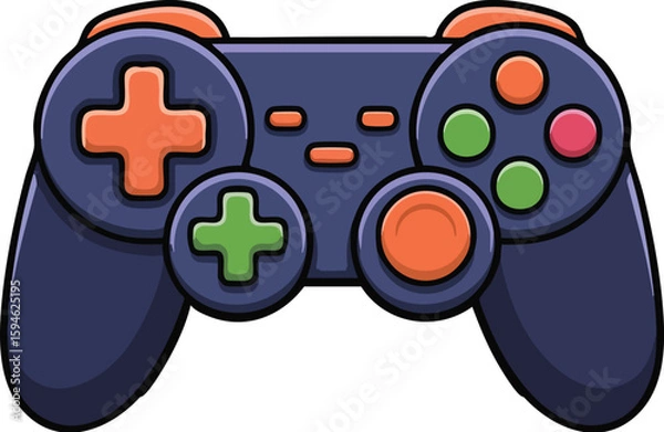 Obraz Video game controller vector illustration with joystick and buttons isolated on white background