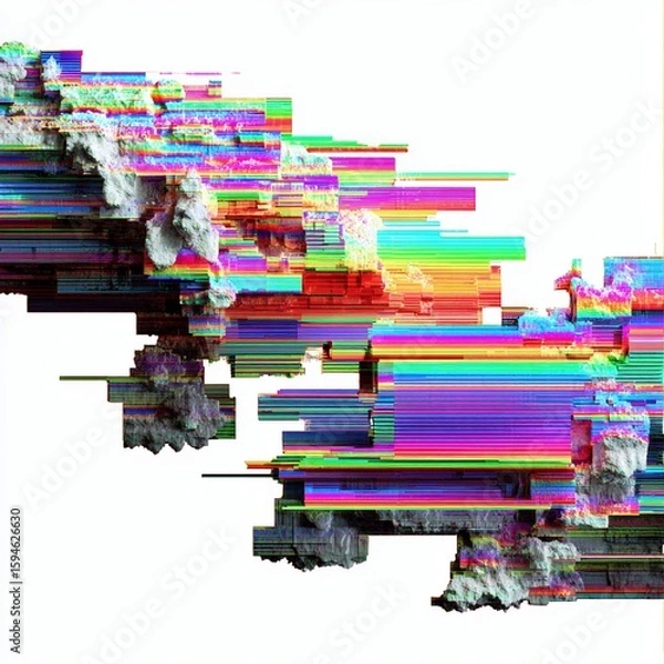 Fototapeta 3D Glitched Data Stream and Tech Interference