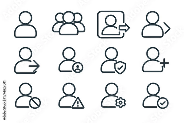 Fototapeta Outline icons of user profiles and settings on dark background