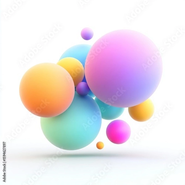 Fototapeta 3D Cluster of Colorful Floating Spheres